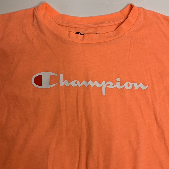 Champion | Salmon Colored Champion Logo Cropped Casual Tee Shirt | The Go To Tee - Picture 5 of 10